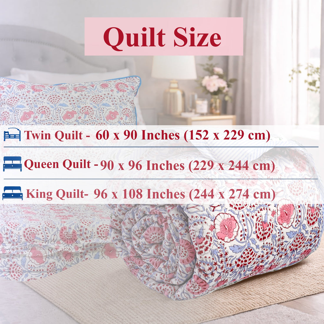 Pigeon Blue & Flamingo Pink Quilt Ridhi Block Print