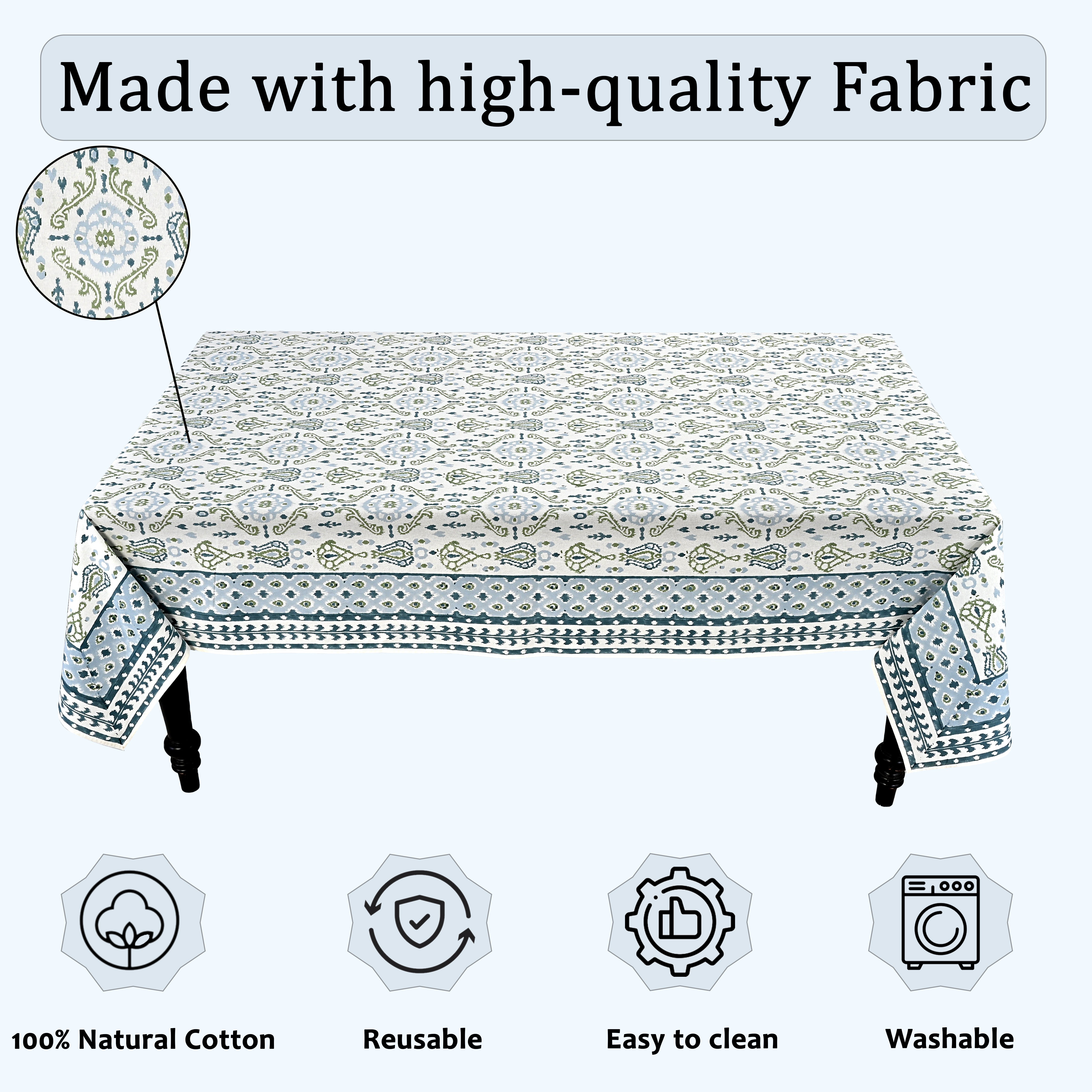 Costal Ikat blue and sage green Square & Rectangle Tablecloth Ridhi Block Print