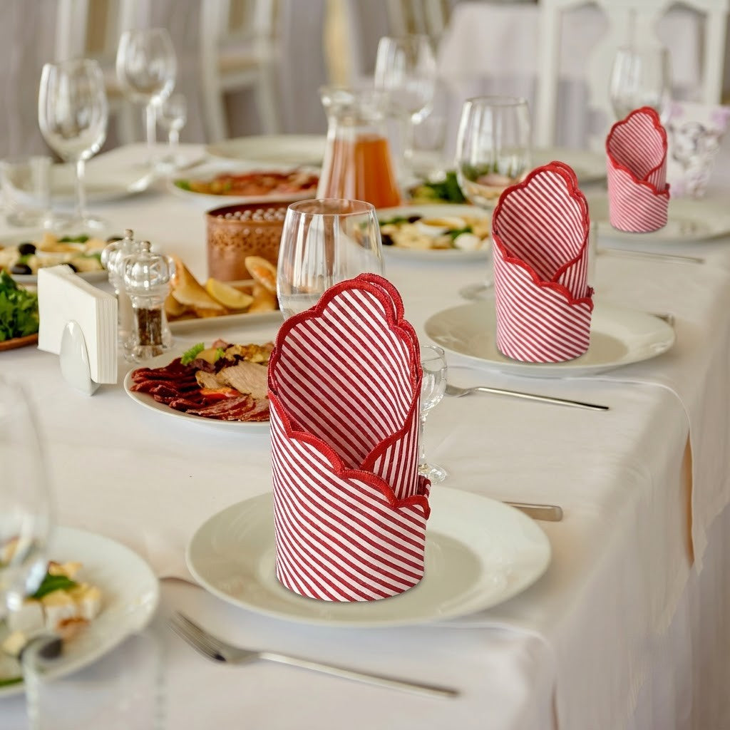 Ruby Red Stripe Embroidery Napkins Ridhi Block Print