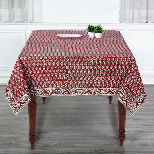 Choclate Cosmos Red Rectangle Tablecloth Ridhi Block Print