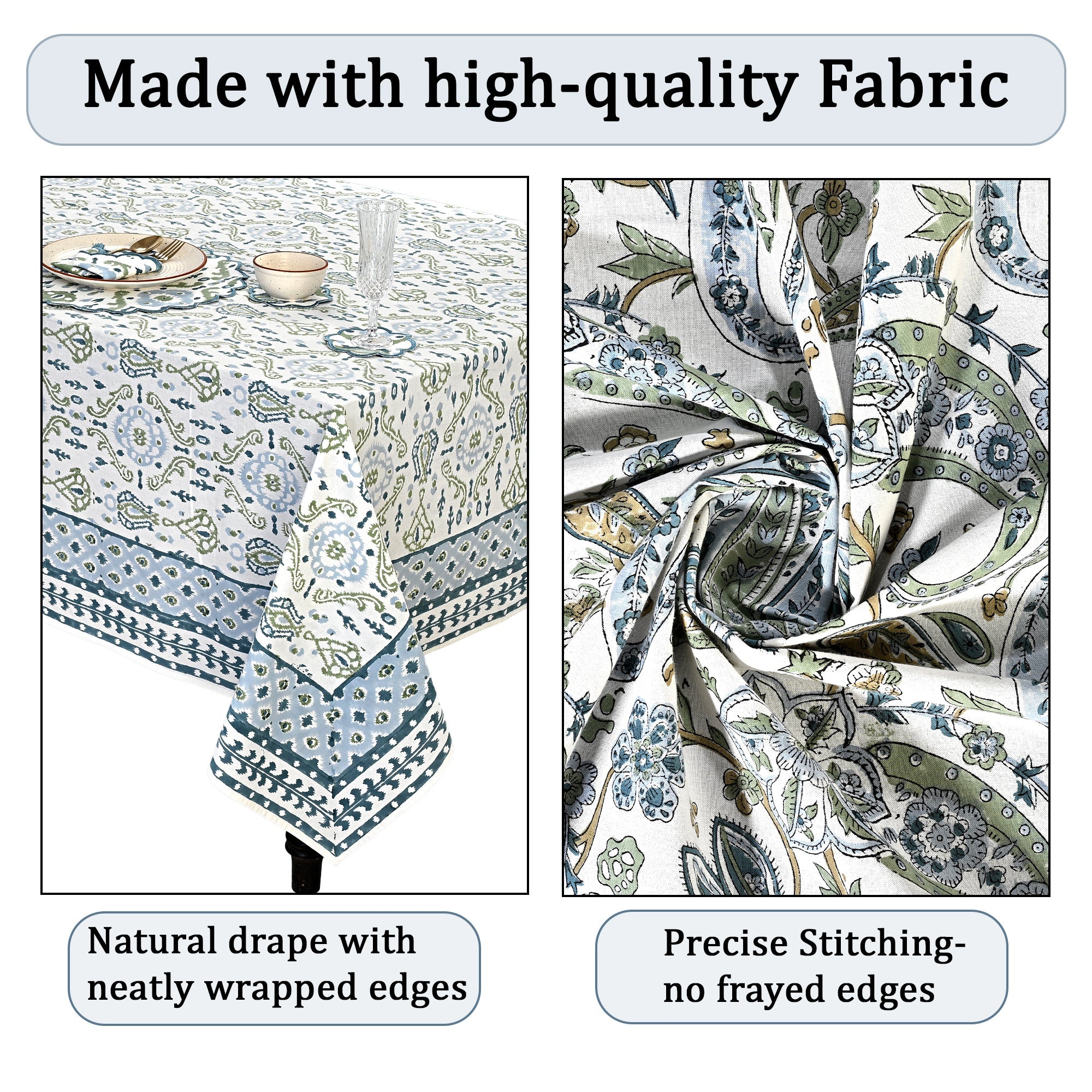 Costal Ikat blue and sage green Square & Rectangle Tablecloth Ridhi Block Print