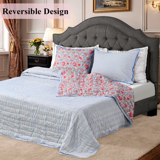 Pigeon Blue & Flamingo Pink Quilt Ridhi Block Print