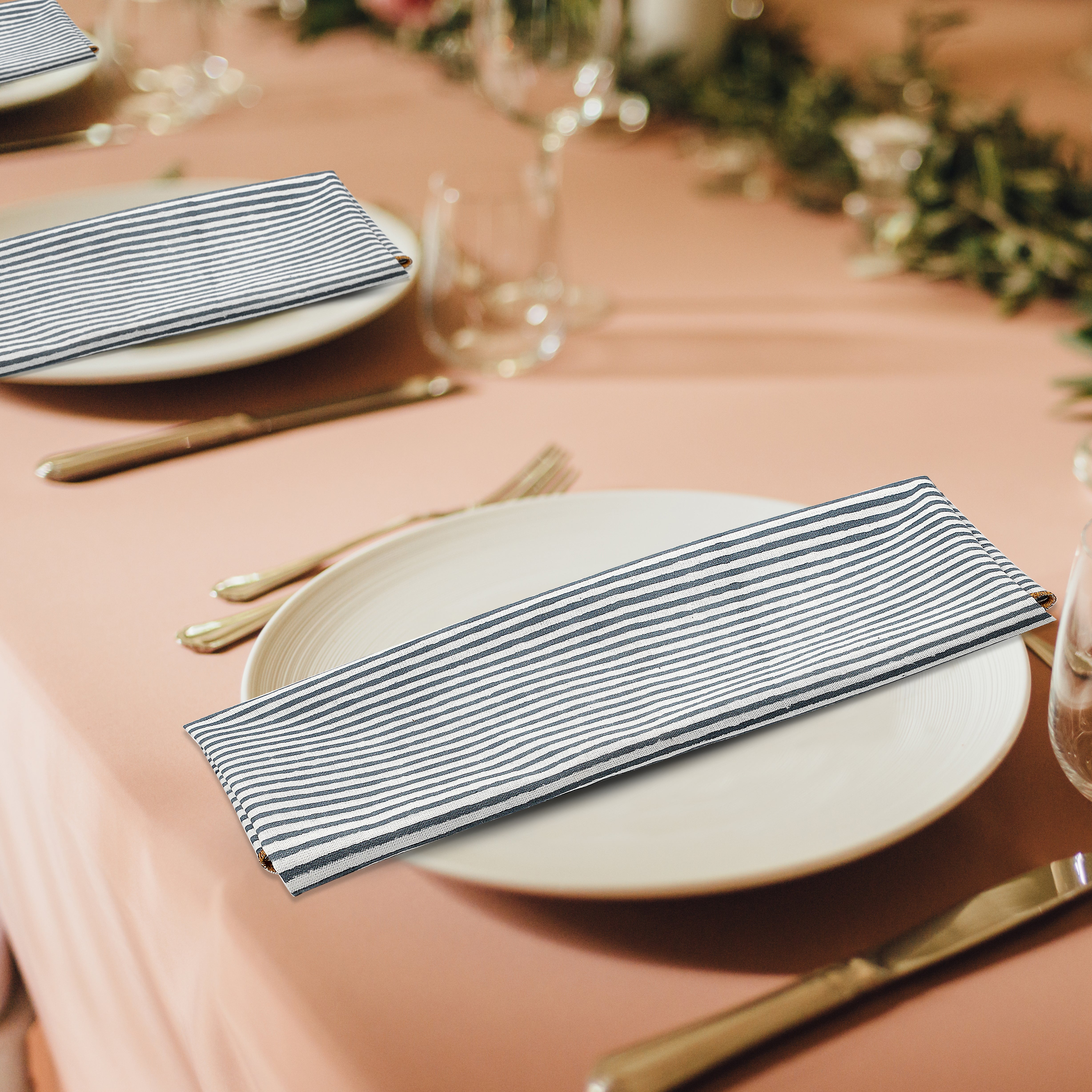 Green Striped Embroidery Napkins Ridhi Block Print