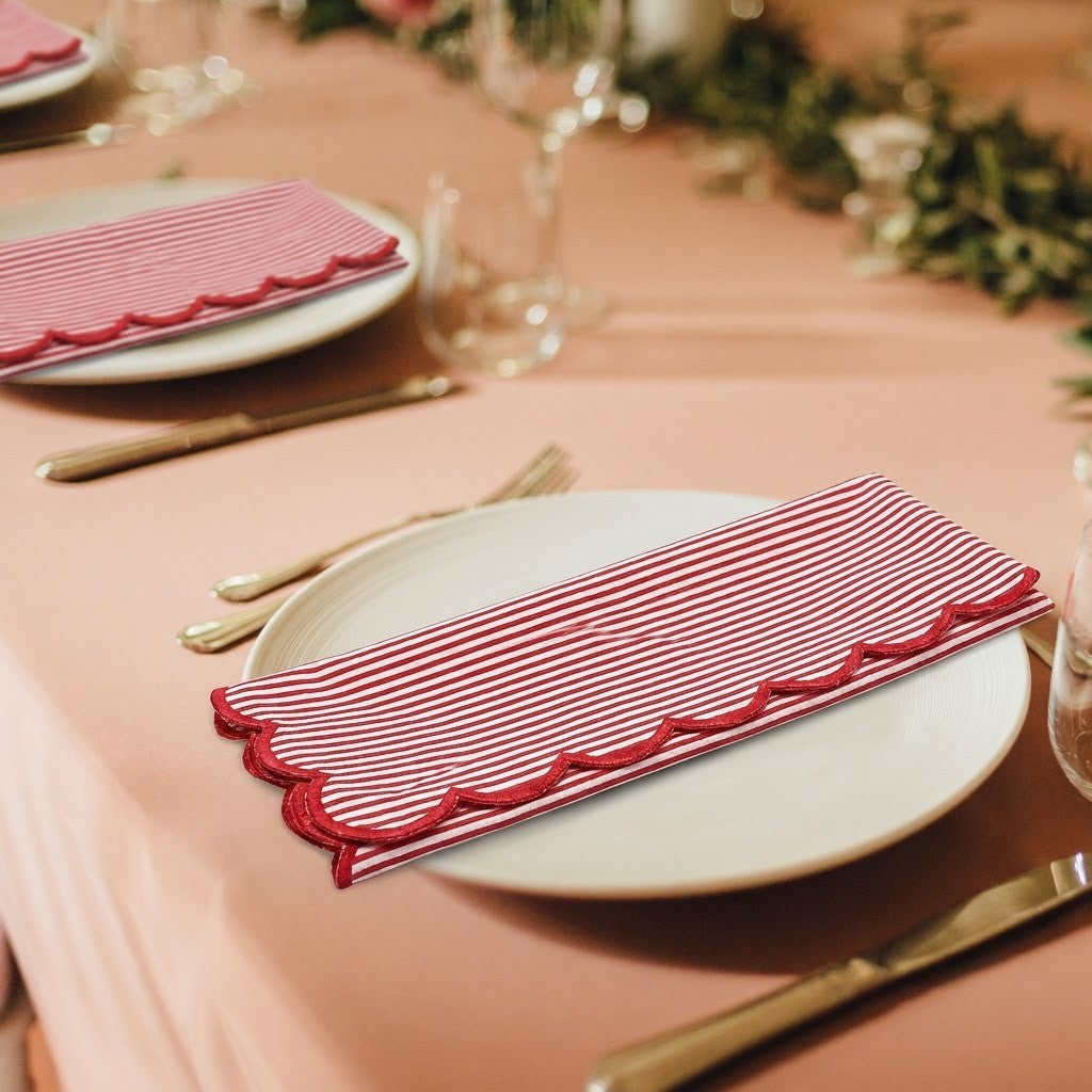 Ruby Red Stripe Embroidery Napkins Ridhi Block Print