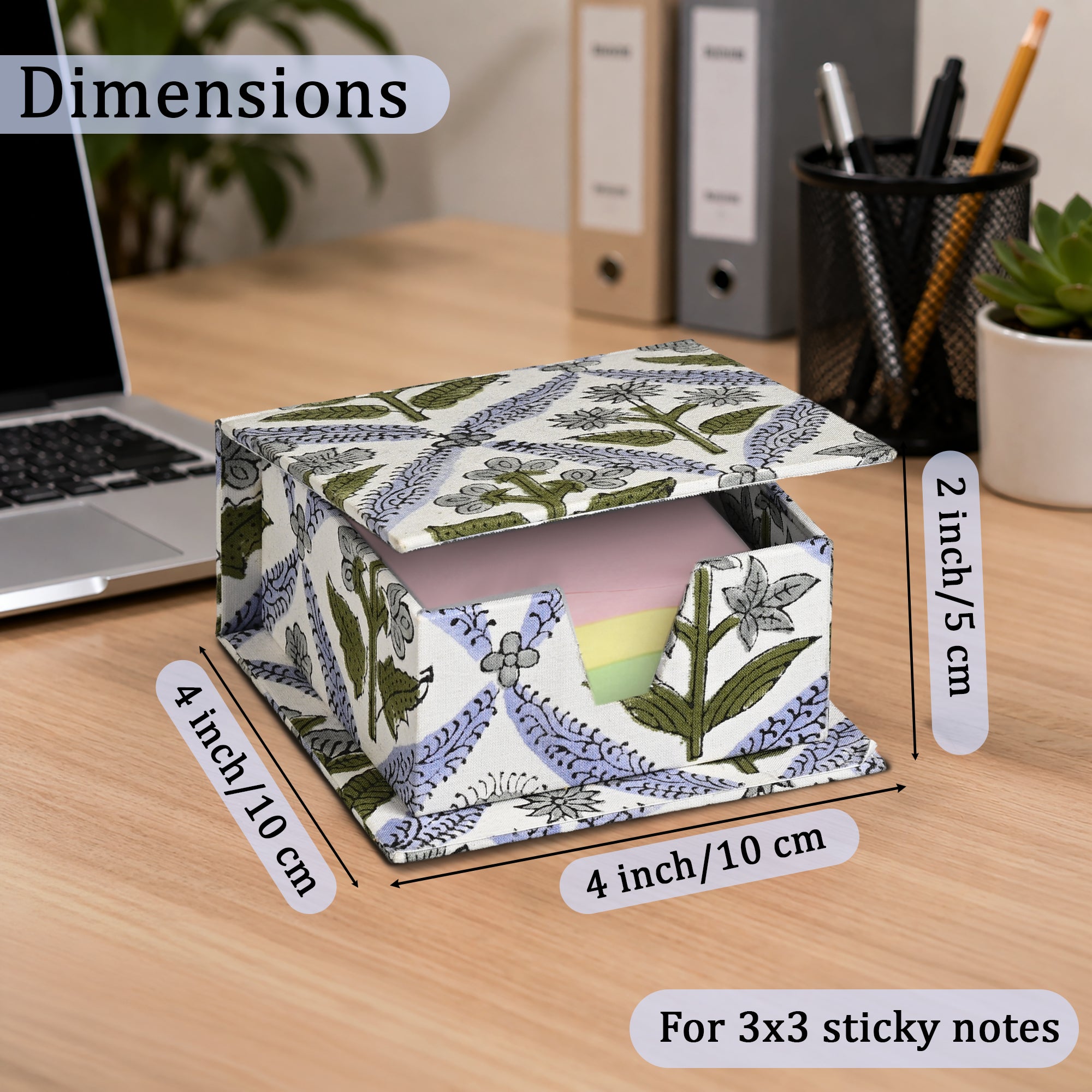 Block Print Cotton Sticky Note Holder - Light Steel Blue RIDHI