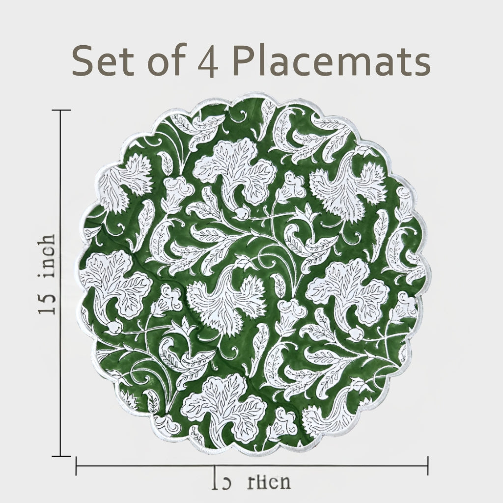 Pantone Artichoke Round Placemat Ridhi Block Print