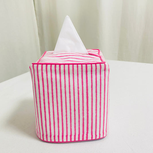 Pink Stripe Tissue Box Cover Ridhi Block Print