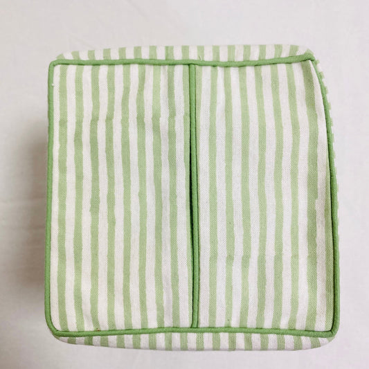 Sage Green Striped Tissue Box Cover Ridhi Block Print