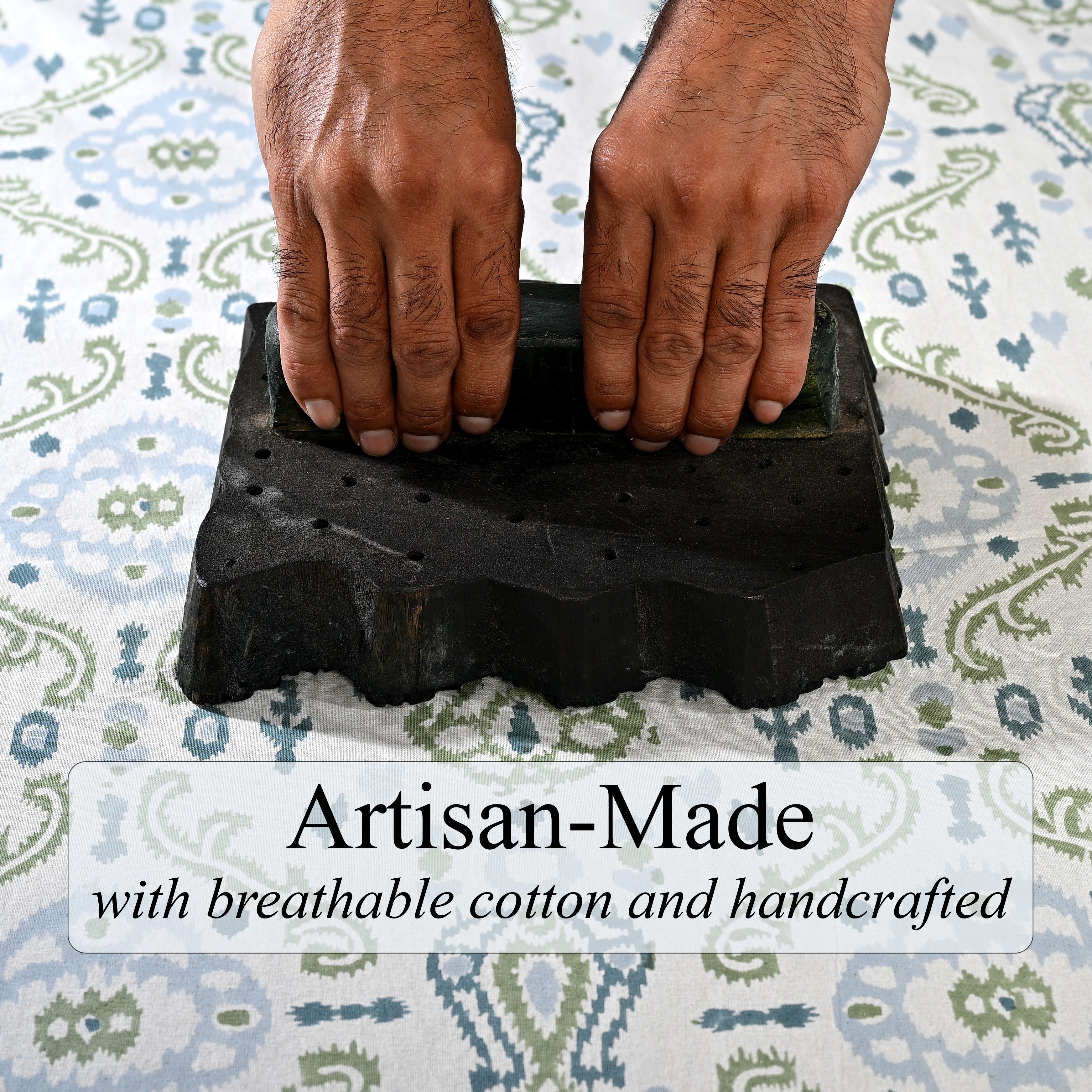 Costal Ikat blue and sage green Square & Rectangle Tablecloth Ridhi Block Print
