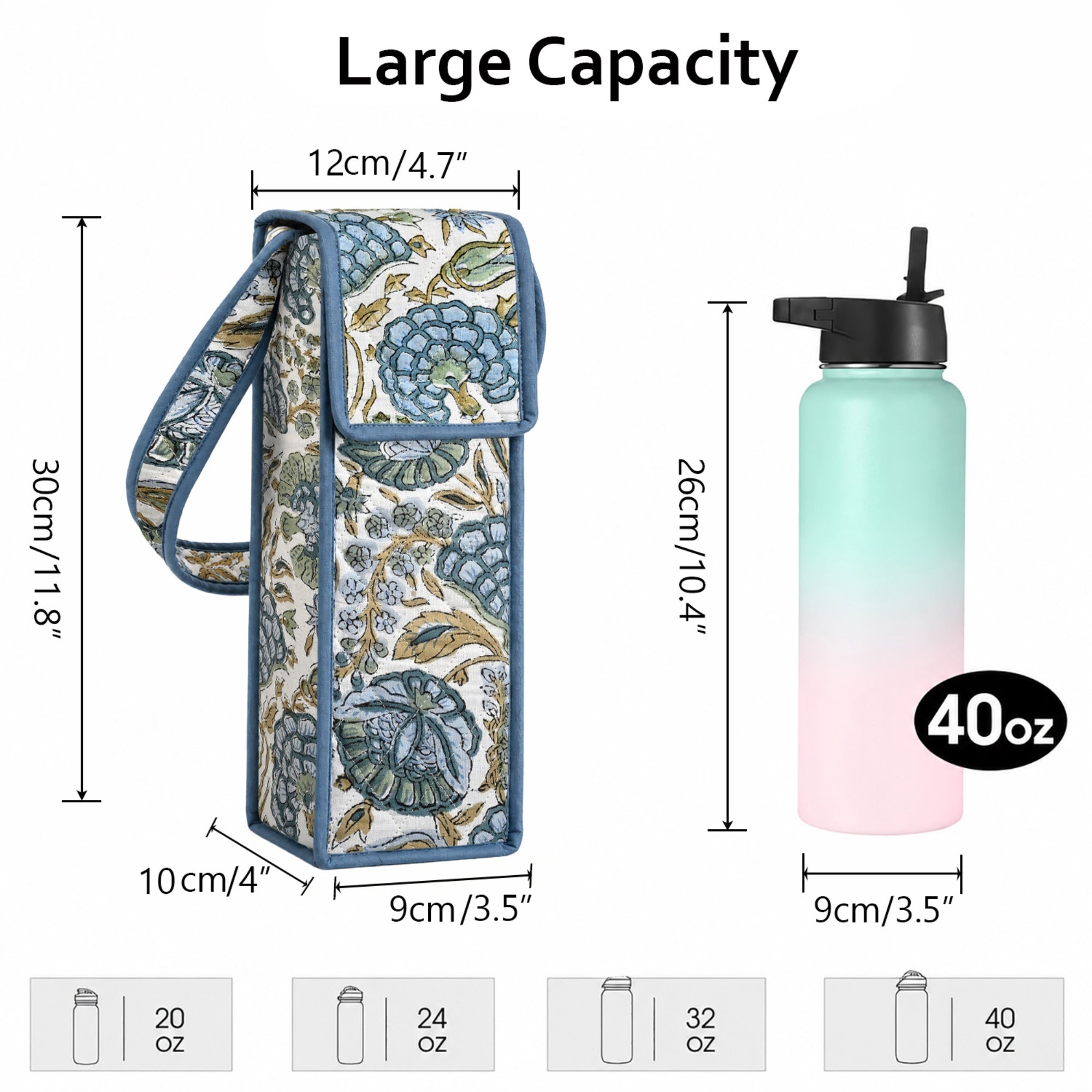 Asparagus Green Block Print Quilted Water Bottle Holder Bag RIDHI