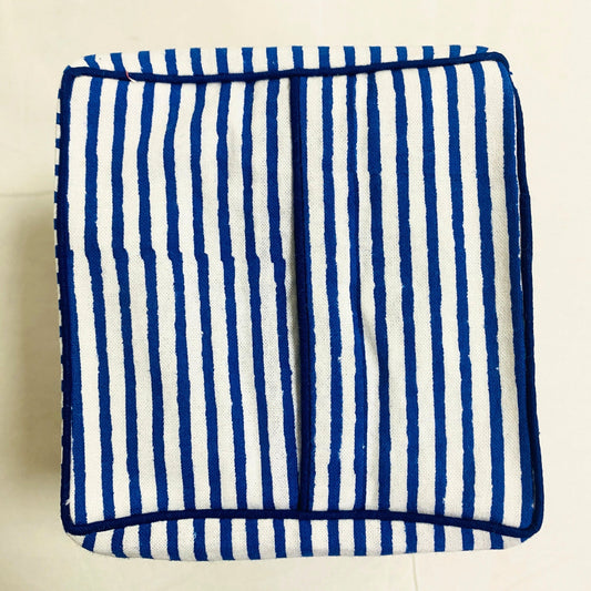 Navy Blue Striped Tissue Box Cover Ridhi Block Print
