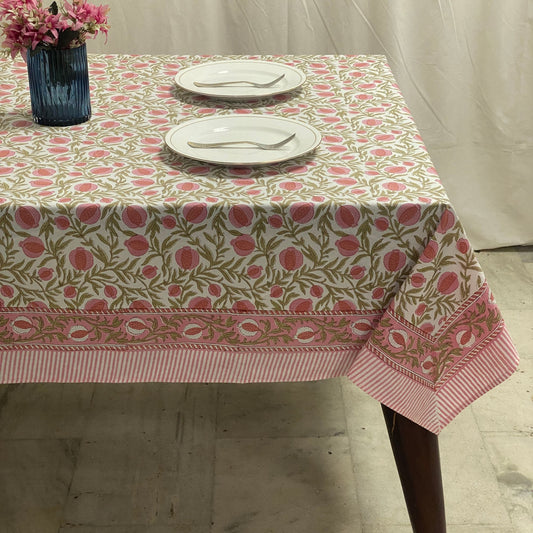 Blush Pink Pomegranate Rectangle Tablecloth Ridhi Block Print