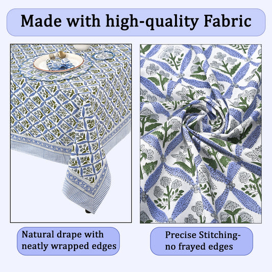 Light Steel Blue Square & Rectangle Tablecloths Ridhi Block Print
