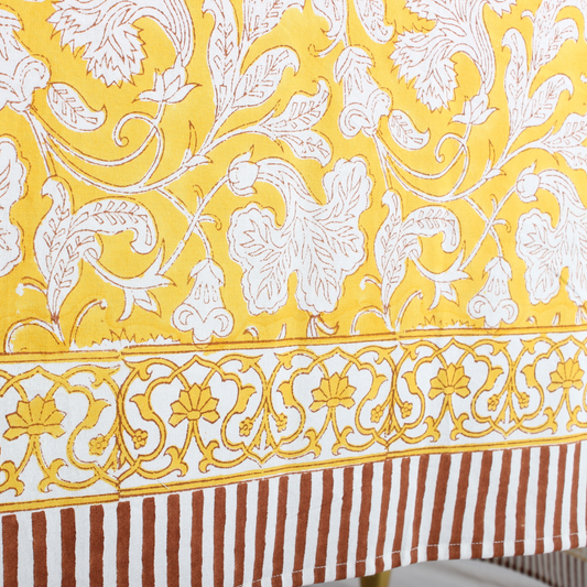 Yellow Leaves Rectangle Tablecloth Ridhi Block Print