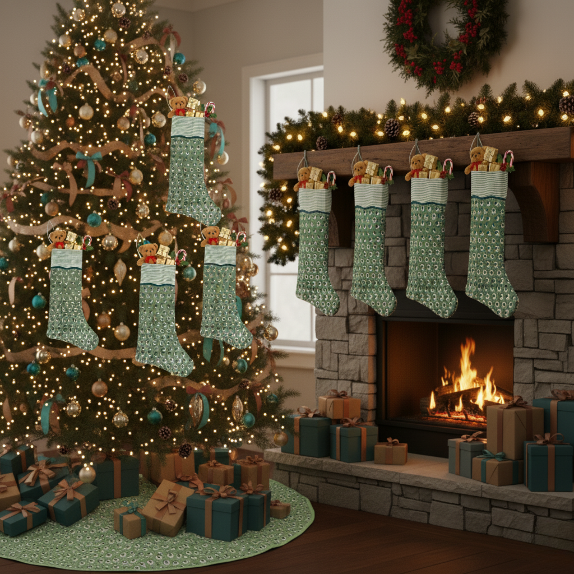 Basil Green Christmas Stockings