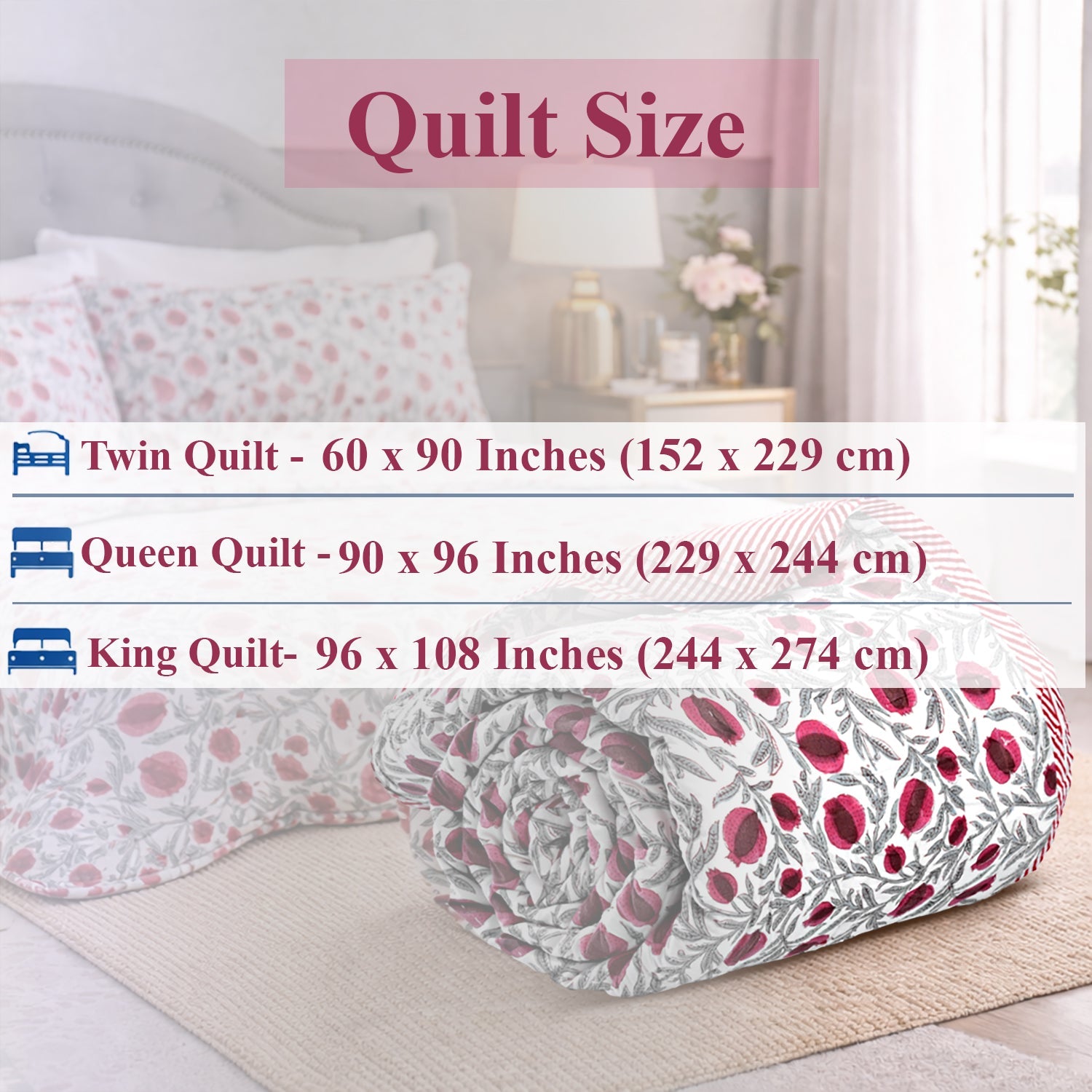 Red Pomegranate Quilt Ridhi Block Print