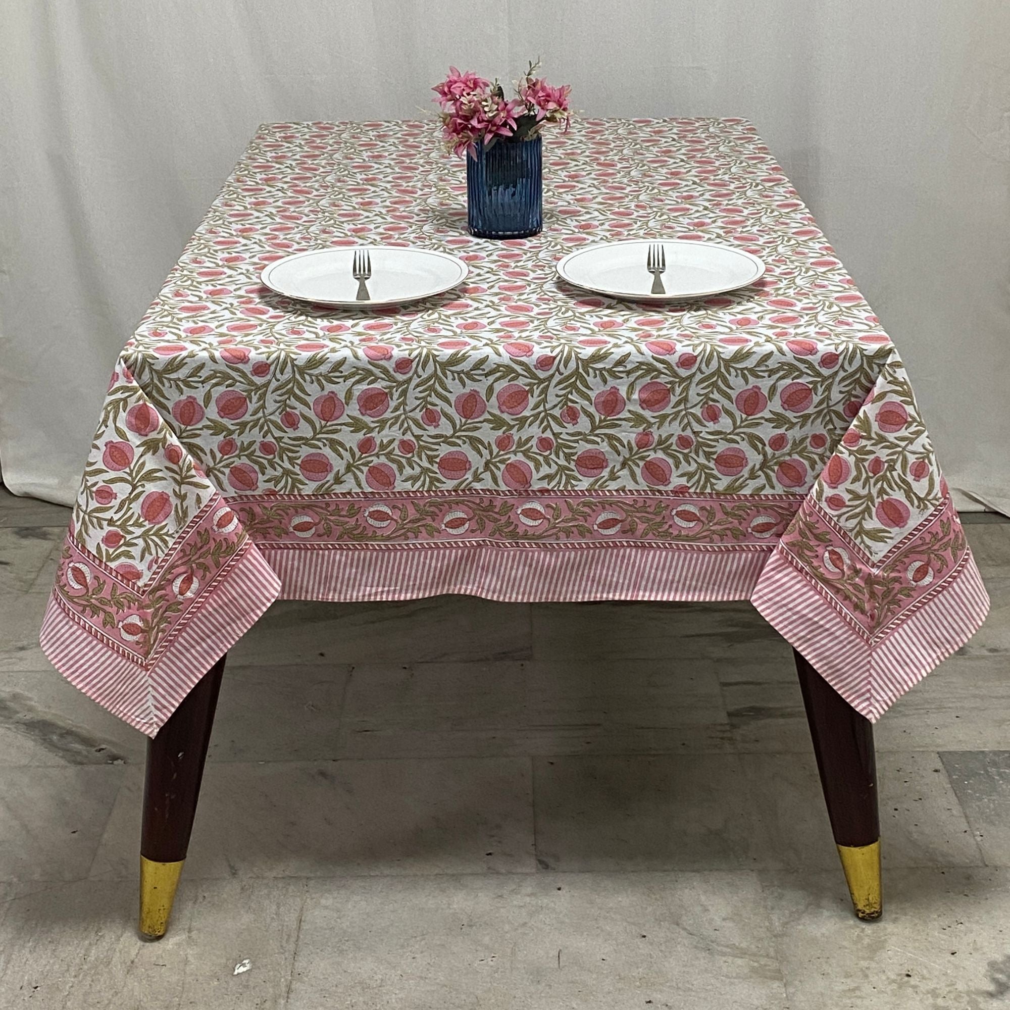 Blush Pink Pomegranate Square Tablecloth Ridhi Block Print