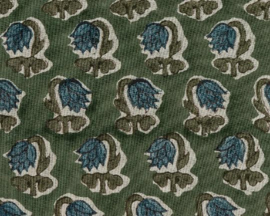Hand Block Print Cotton Throw Pillow Cover - Basil Green