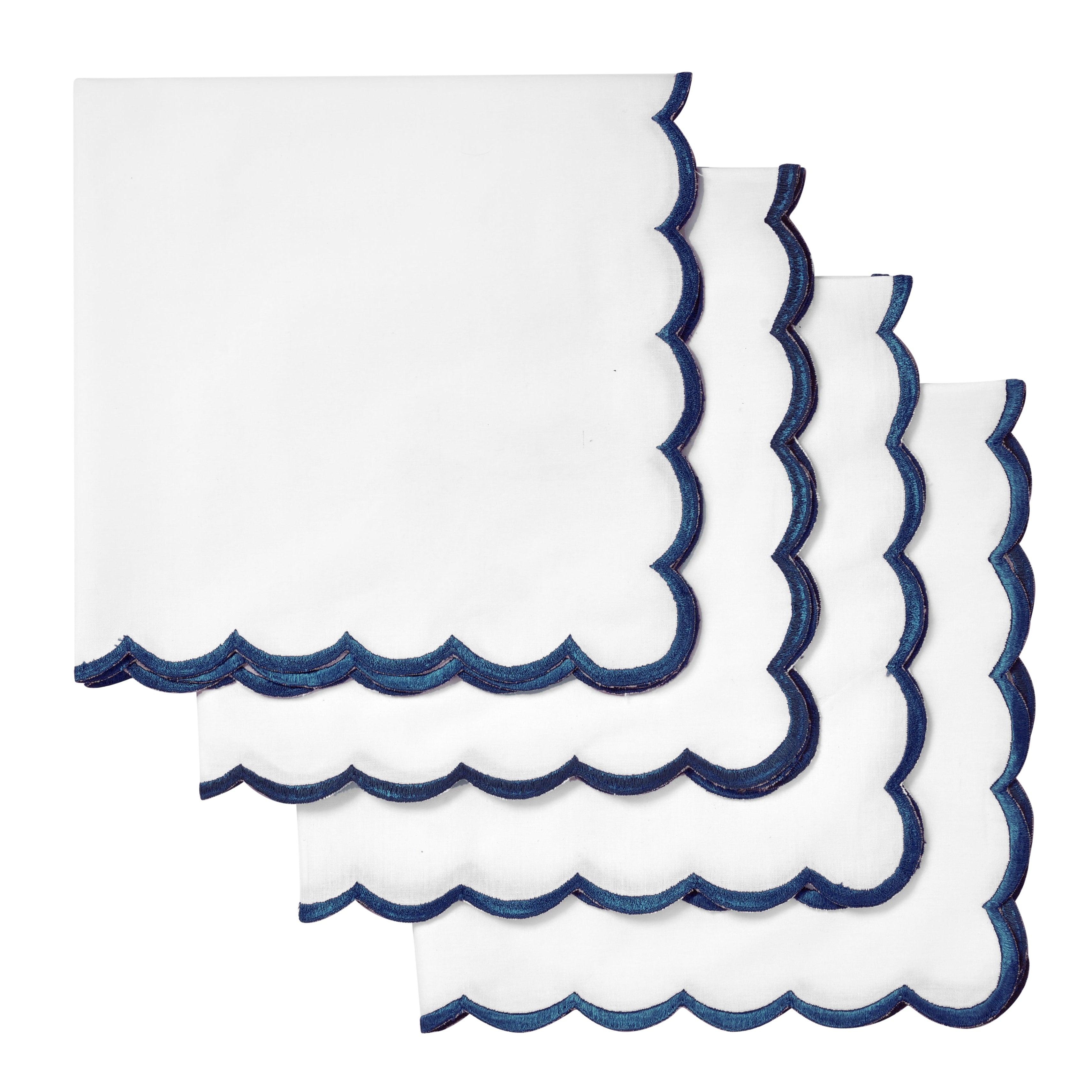 White with Tanzanite Blue Embroidery Napkins Ridhi Block Print