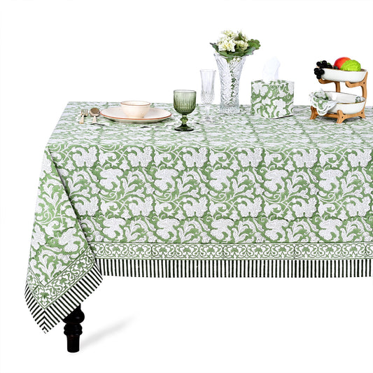 Sage Green Rectangle Tablecloth Ridhi Block Print