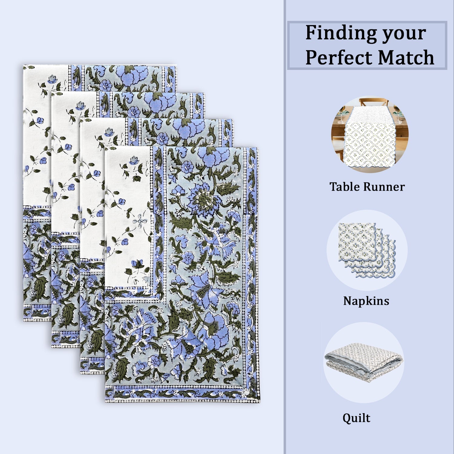 Powder Blue Border Napkins Ridhi Block Print