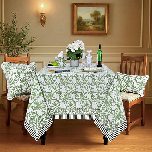 Sage Green Rectangle Tablecloth Ridhi Block Print