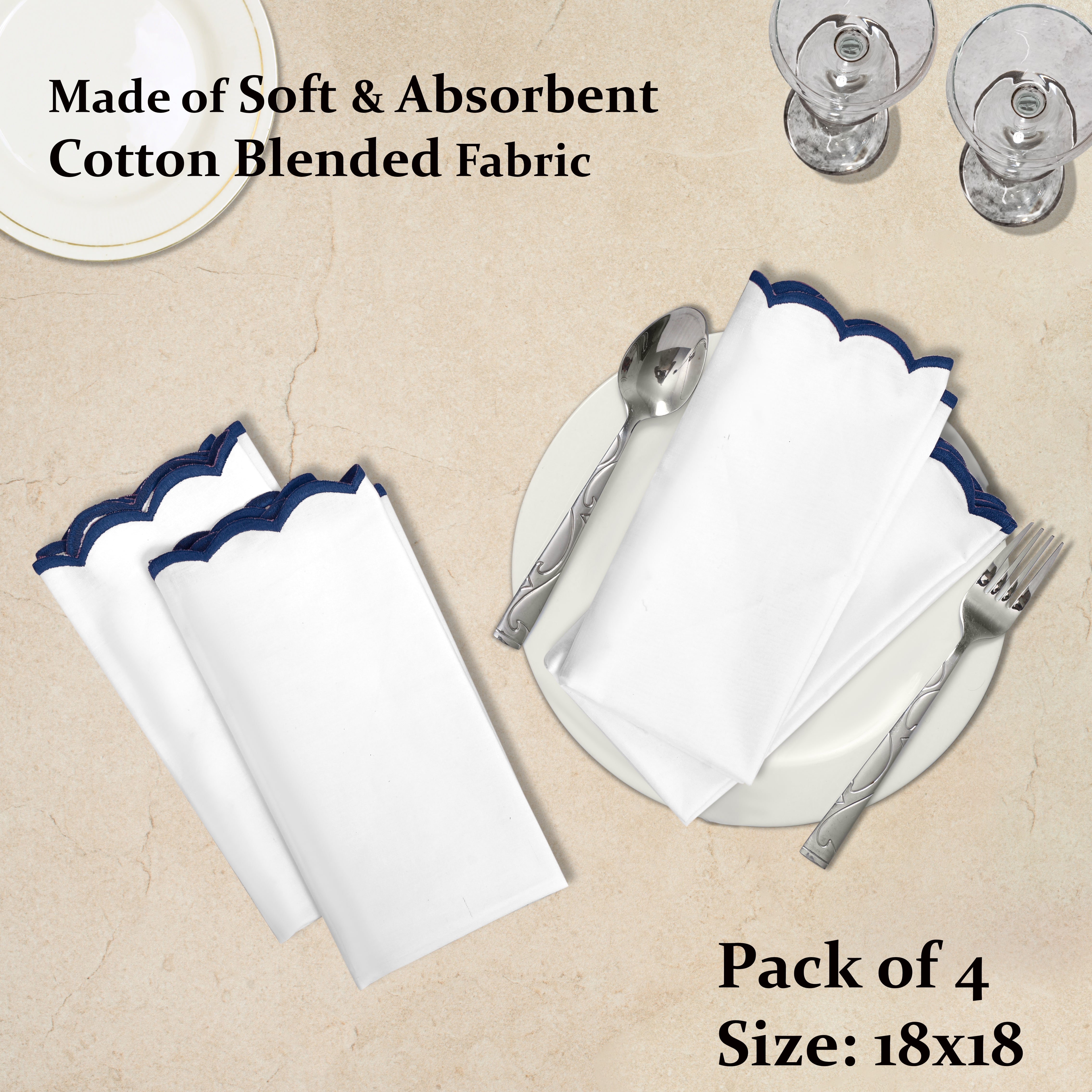 White with Tanzanite Blue Embroidery Napkins Ridhi Block Print