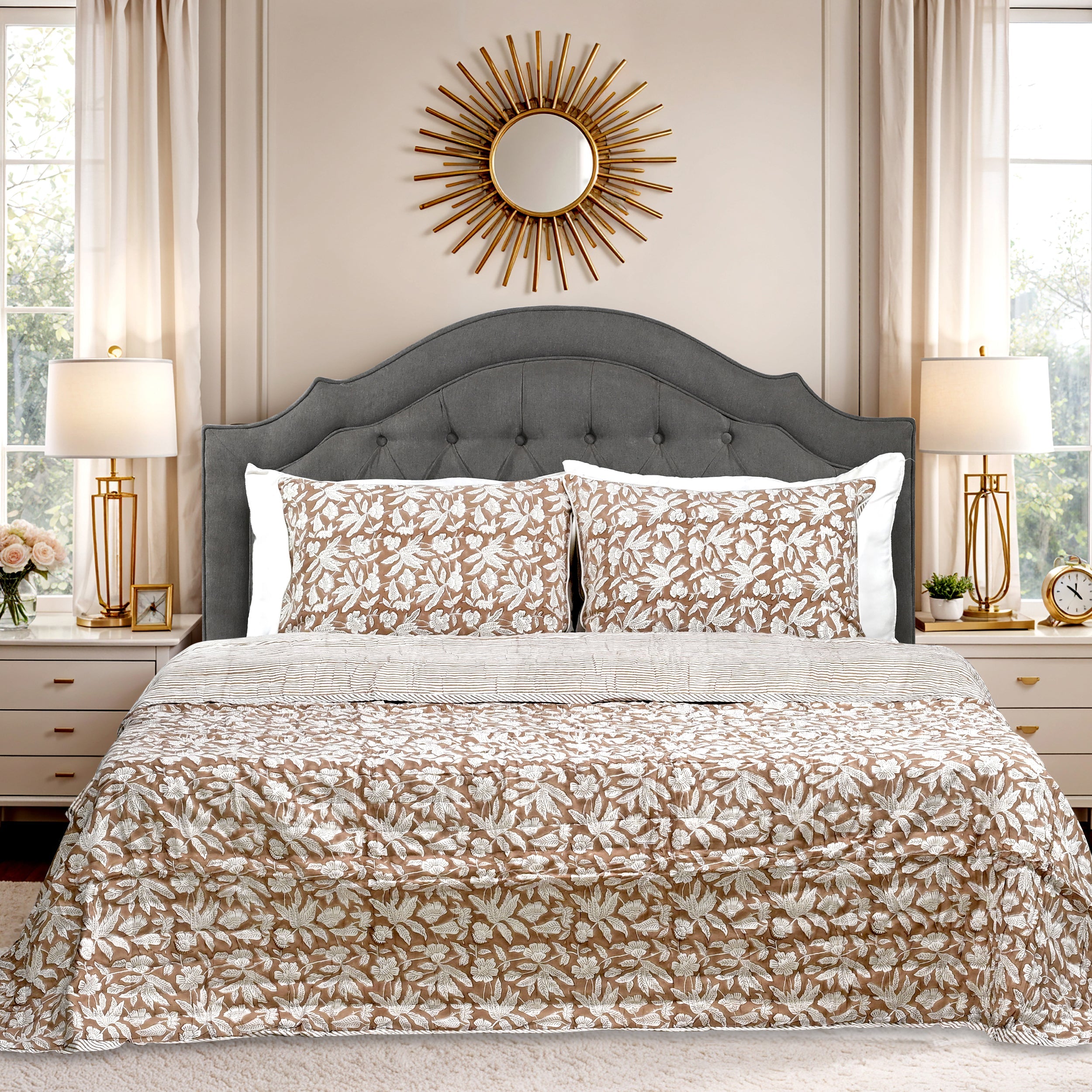 Oak Brown Quilt Ridhi Block Print