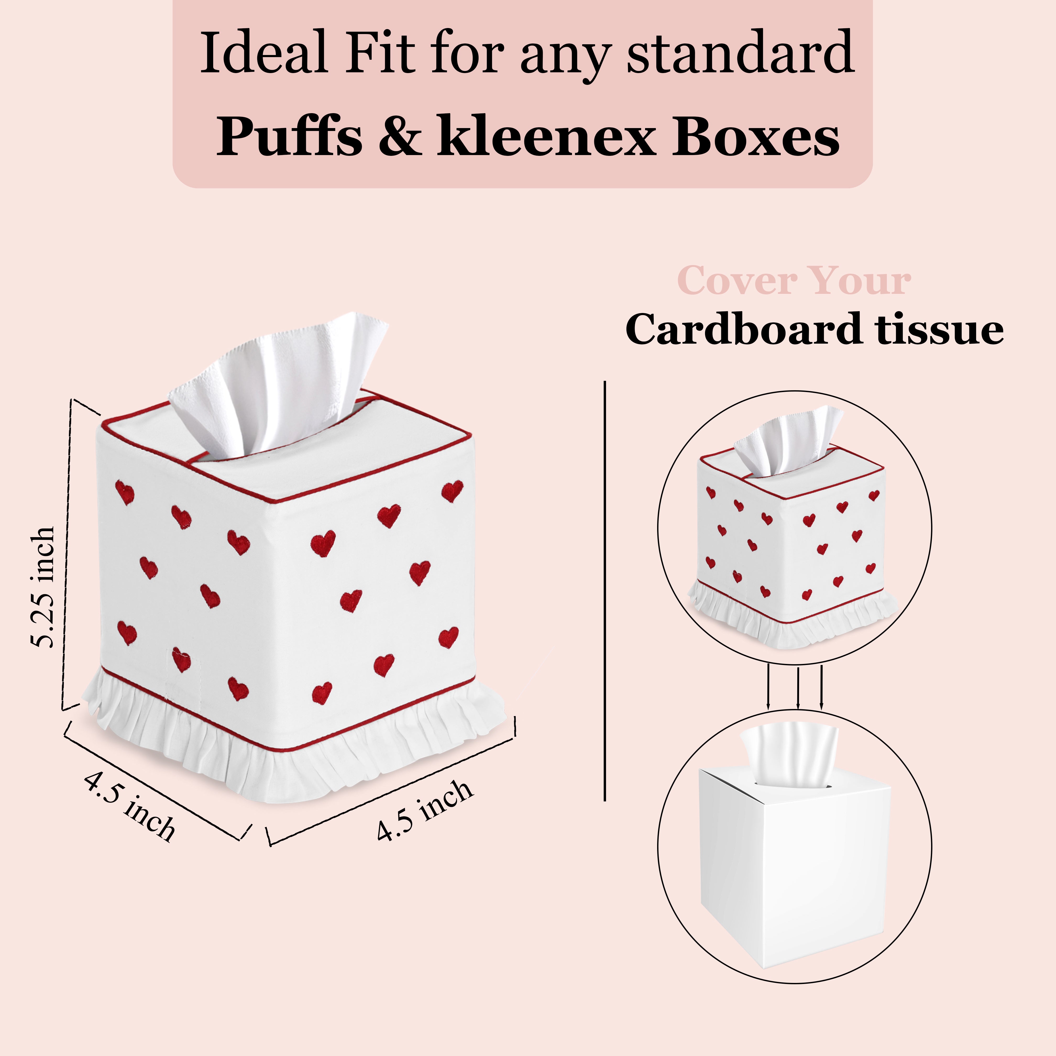 Tissue box cover with heart pattern on a pink background