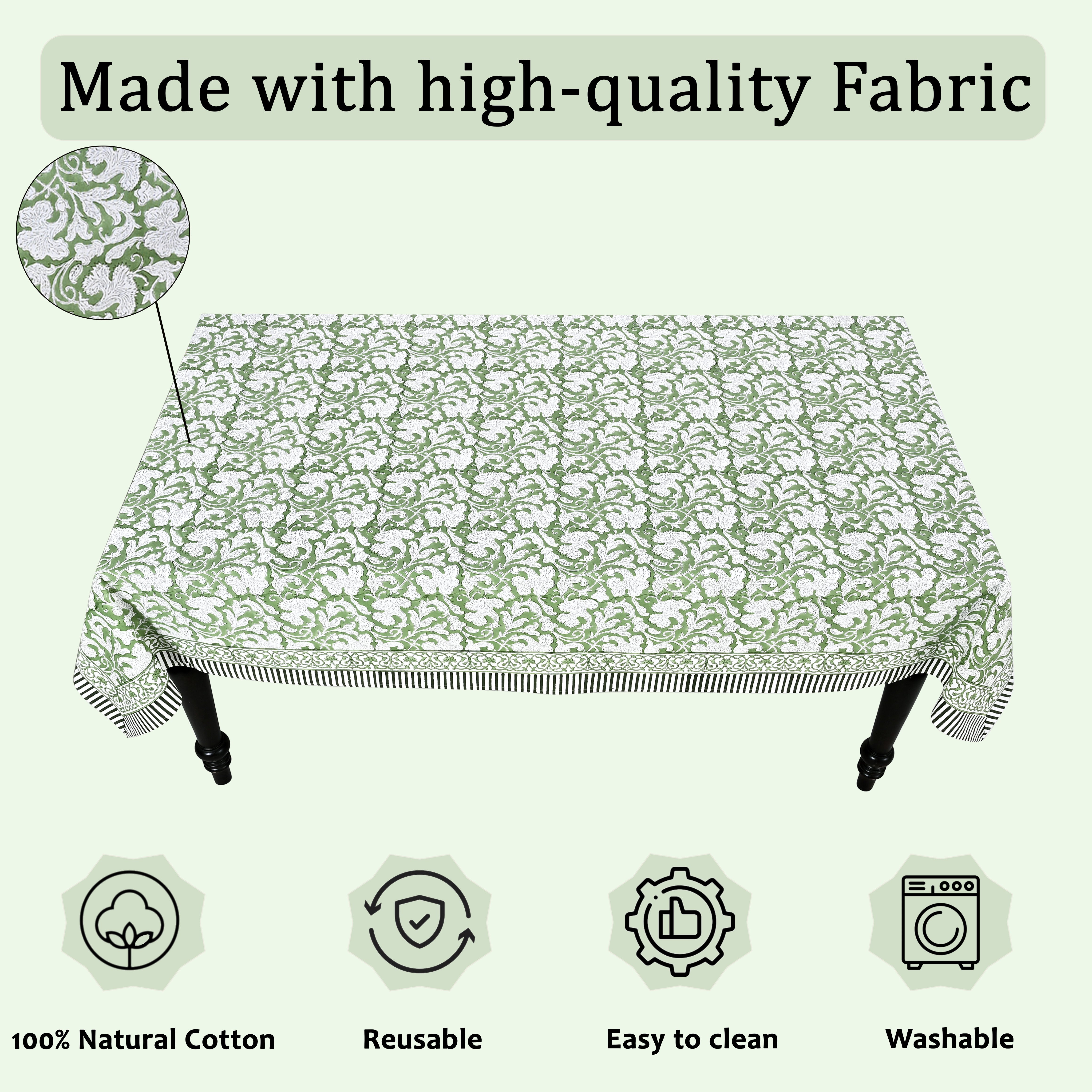 Sage Green Rectangle Tablecloth Ridhi Block Print