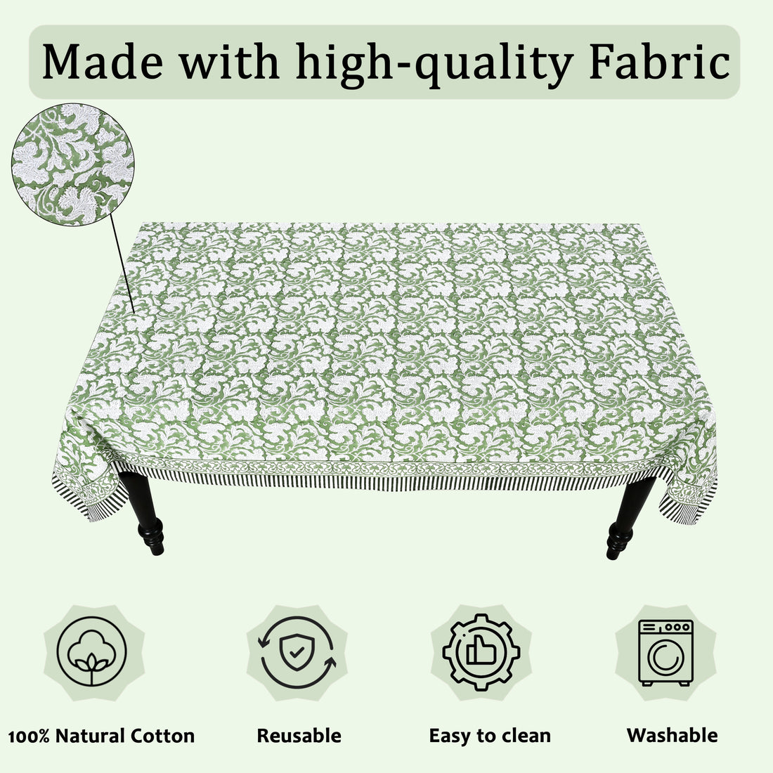 Sage Green Square & Rectangle Tablecloth Ridhi Block Print
