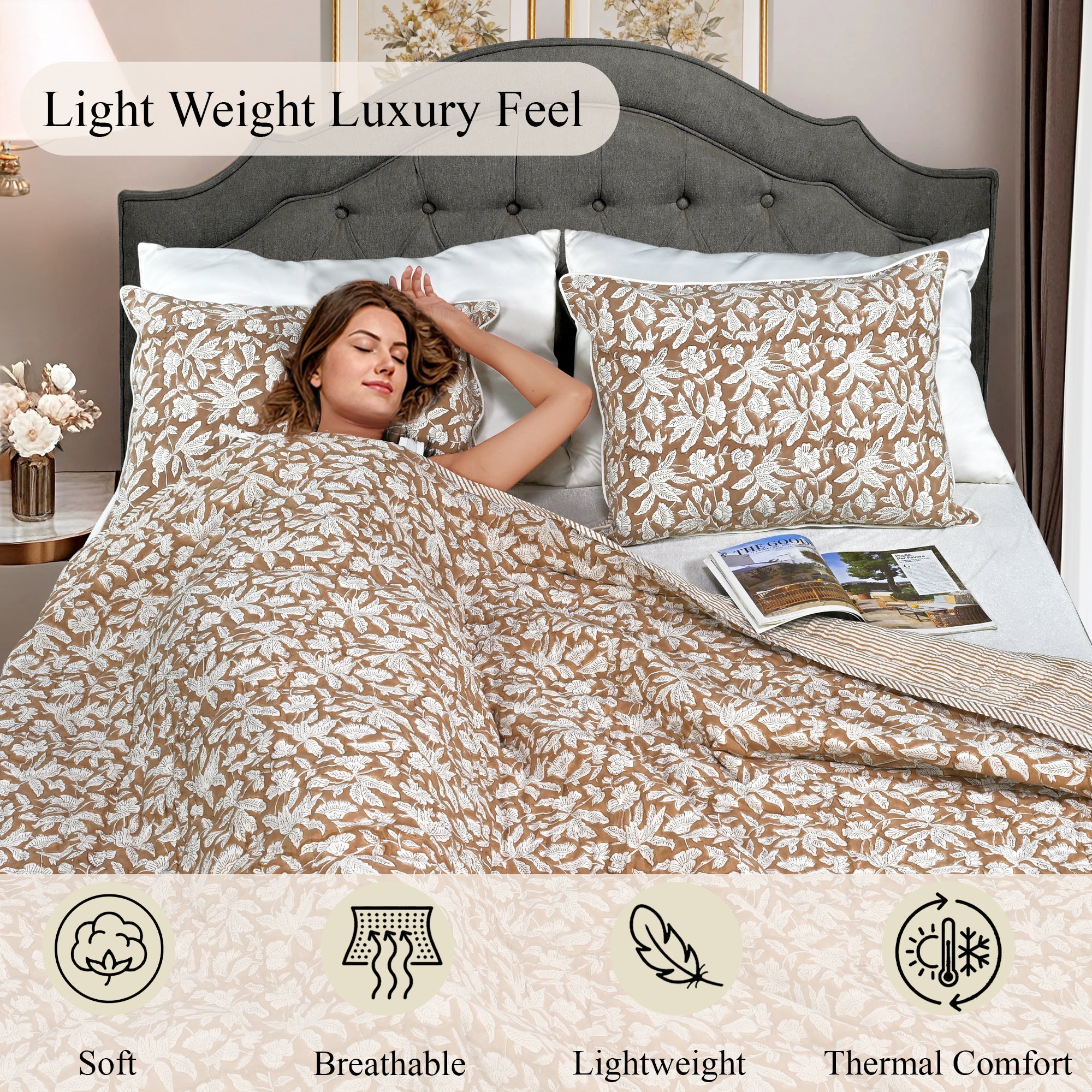 Oak Brown Quilt Ridhi Block Print