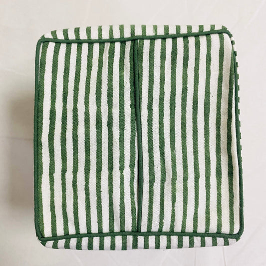 Forest Green Striped Tissue Box Cover Ridhi Block Print