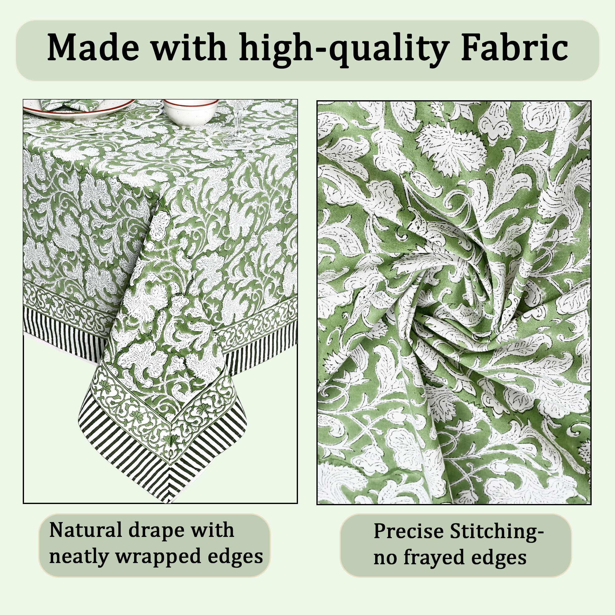 Sage Green Rectangle Tablecloth Ridhi Block Print
