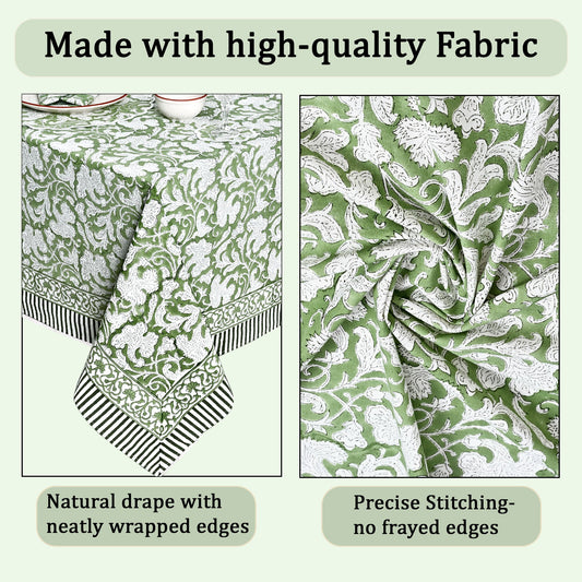 Sage Green Rectangle Tablecloth Ridhi Block Print