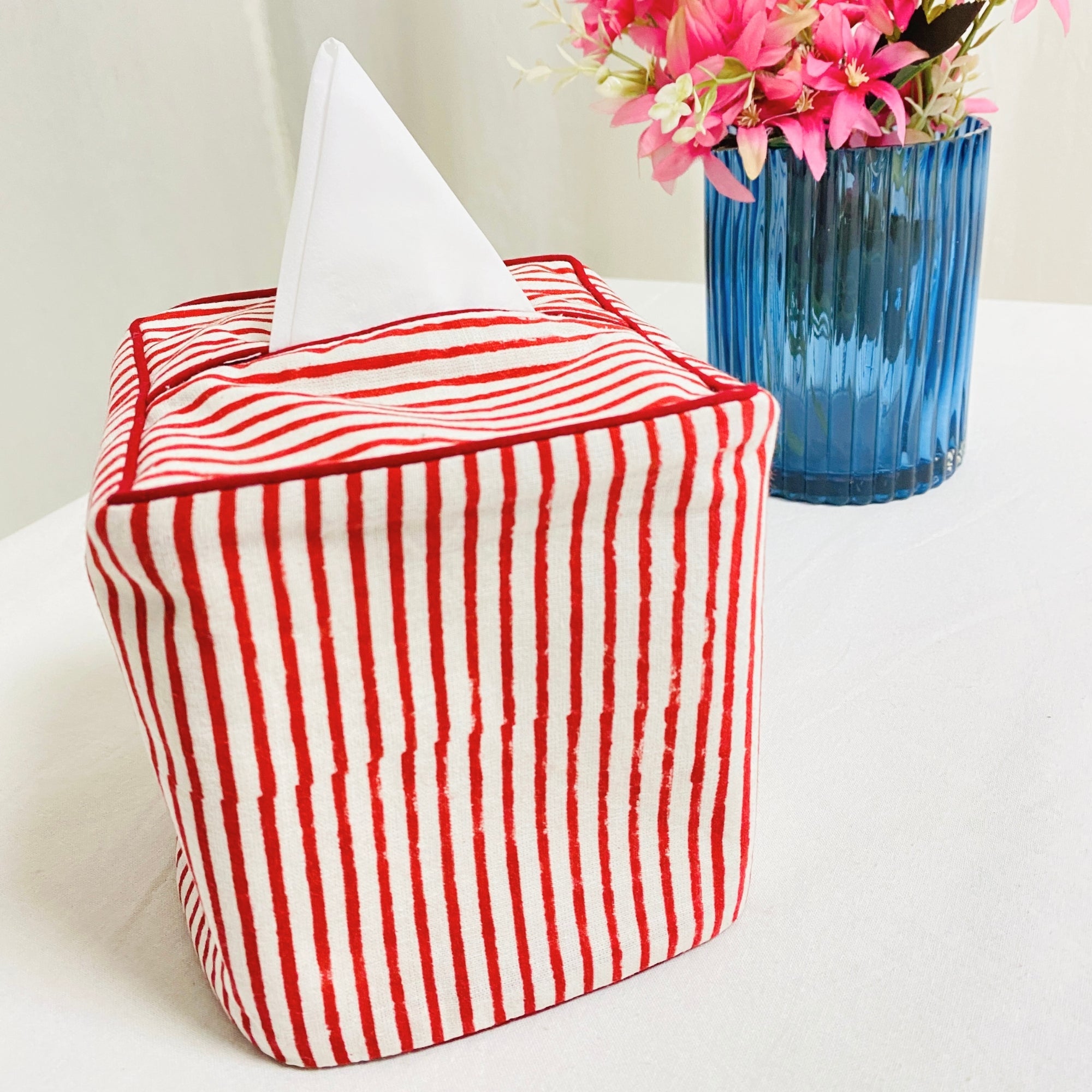 Red Striped Tissue Box Cover Ridhi Block Print