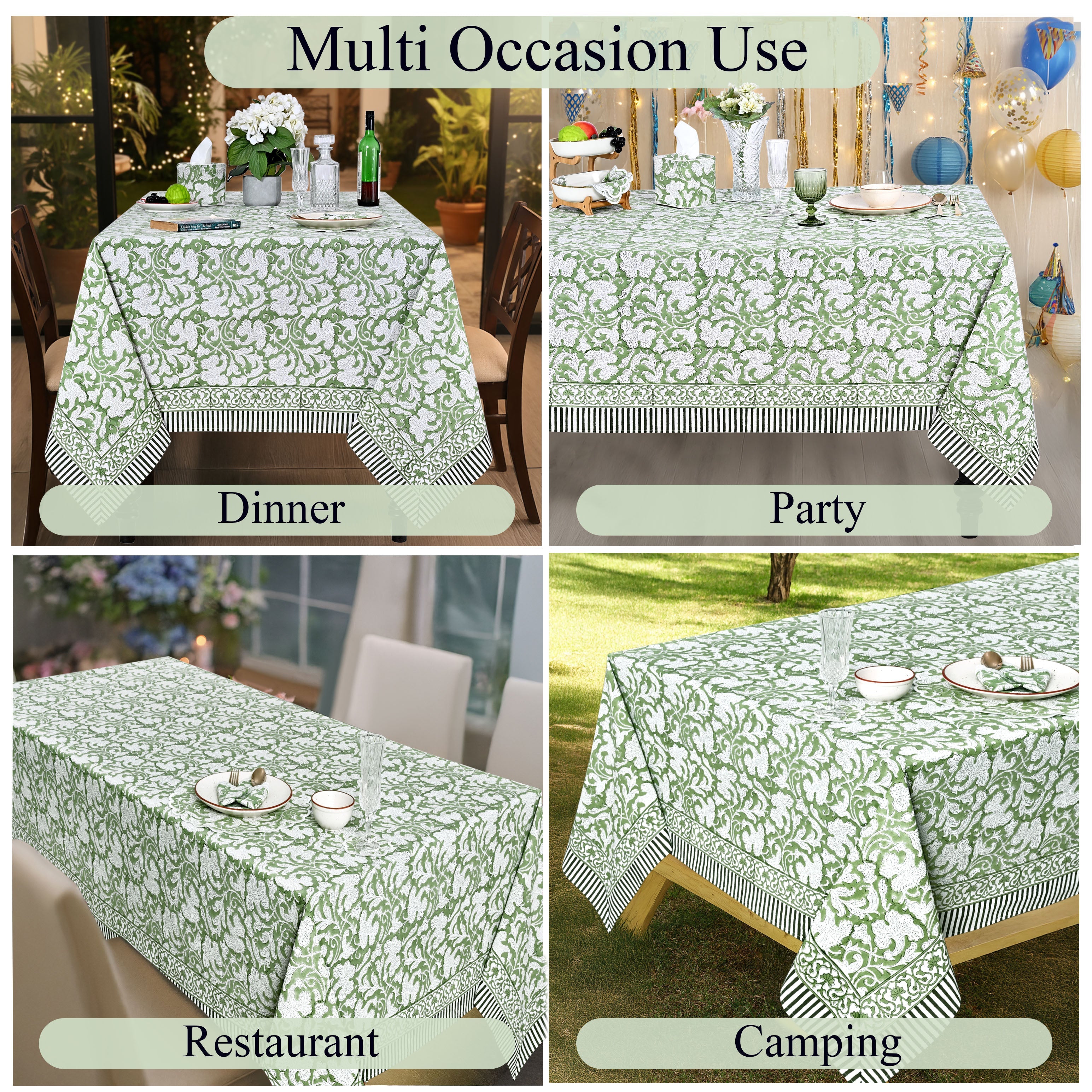 Sage Green Rectangle Tablecloth Ridhi Block Print