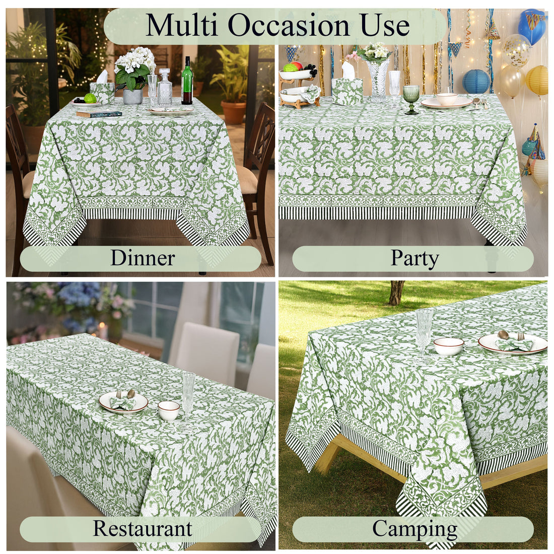 Sage Green Square & Rectangle Tablecloth Ridhi Block Print