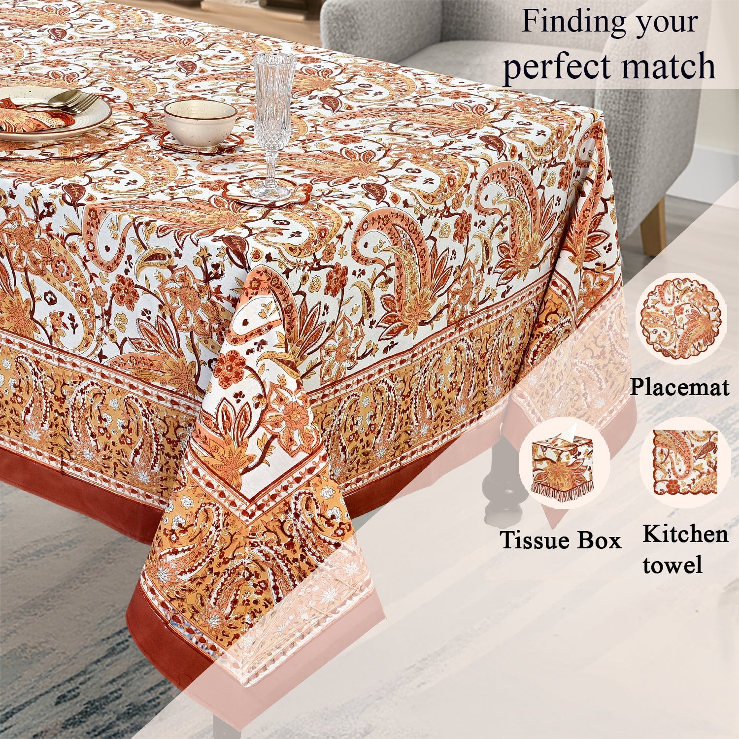 kashmiri paisley Square & Rectangle Tablecloth Ridhi Block Print