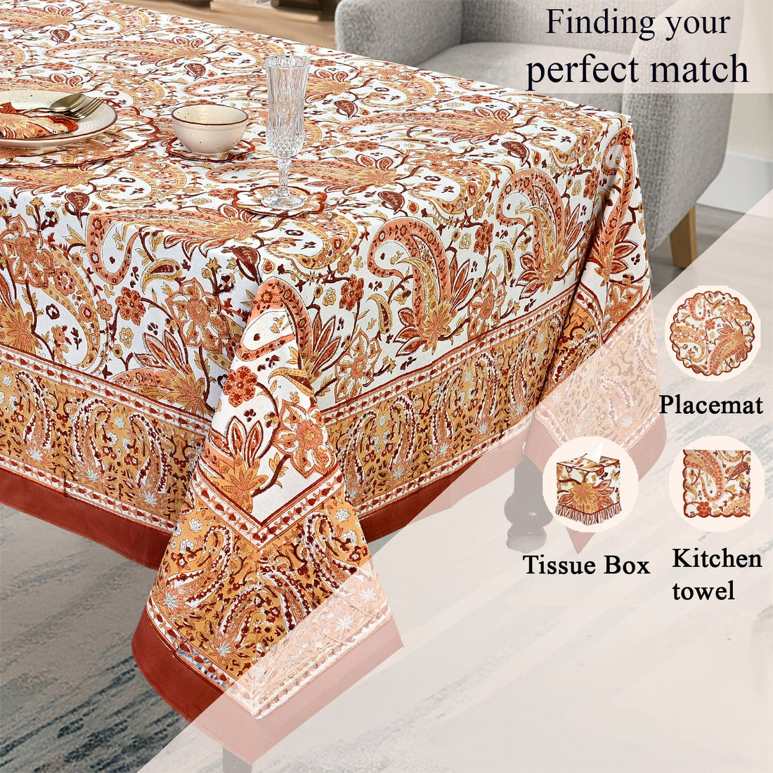 kashmiri paisley Square & Rectangle Tablecloth Ridhi Block Print