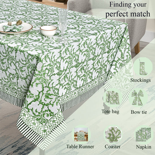 Sage Green Rectangle Tablecloth Ridhi Block Print