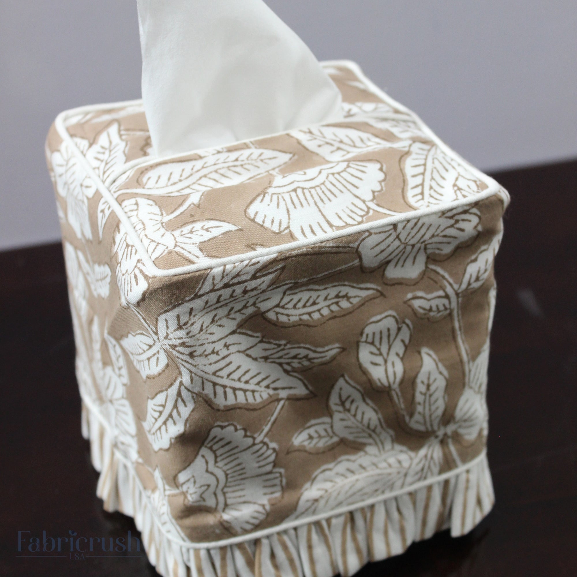 Block Print Ruffle Tissue Box Cover - Oak Brown RIDHI