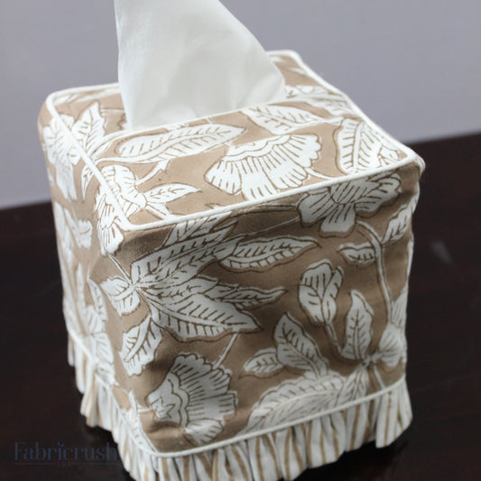 Block Print Ruffle Tissue Box Cover - Oak Brown RIDHI