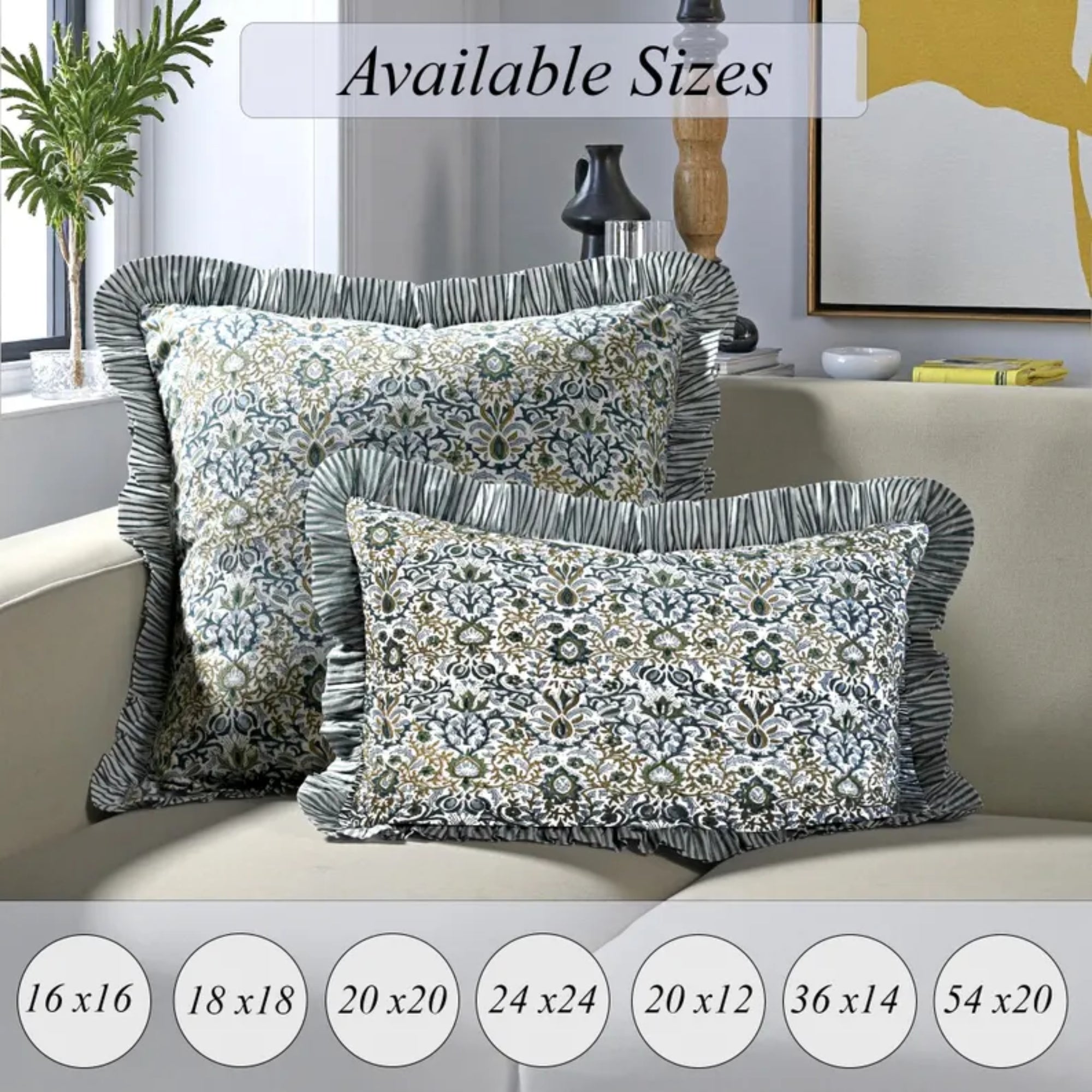 Indigo Floral Ruffle Pillow Cover Ridhi Block Print