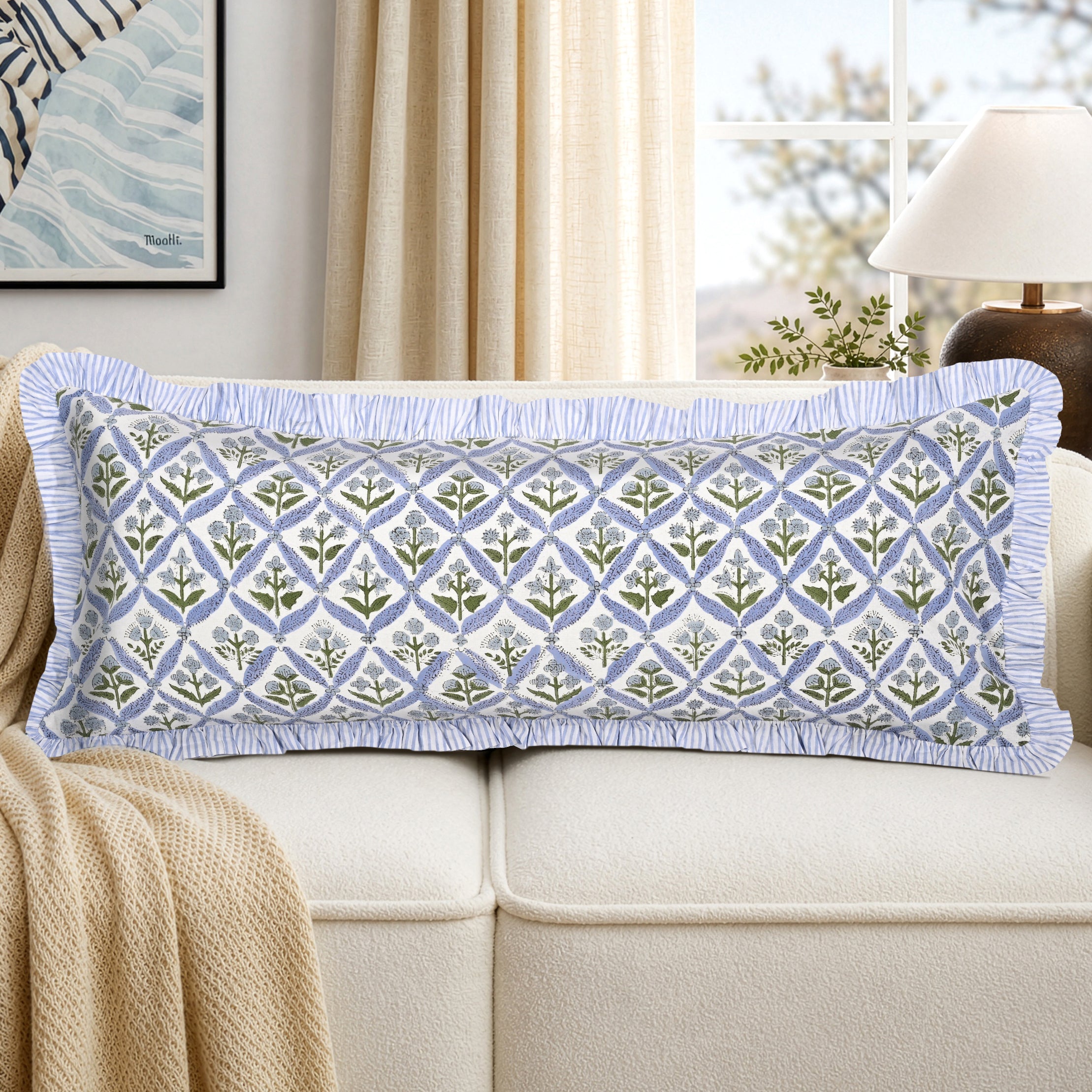 Light Steel Blue Sham Cover Ridhi Block Print