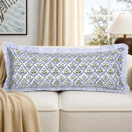 Light Steel Blue Sham Cover Ridhi Block Print