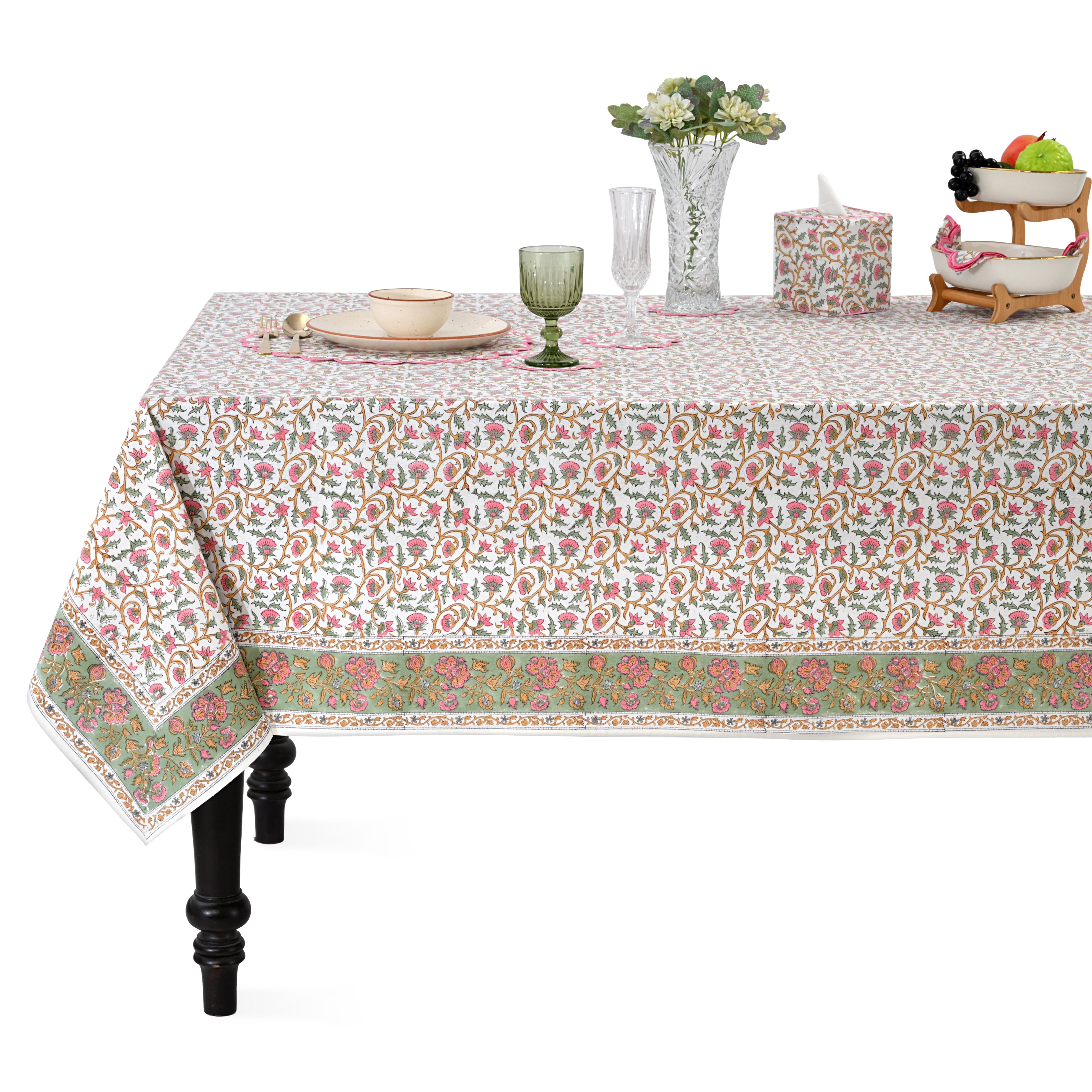 Rose Pink Floral Vine Rectangle & Square Tablecloth RIDHI