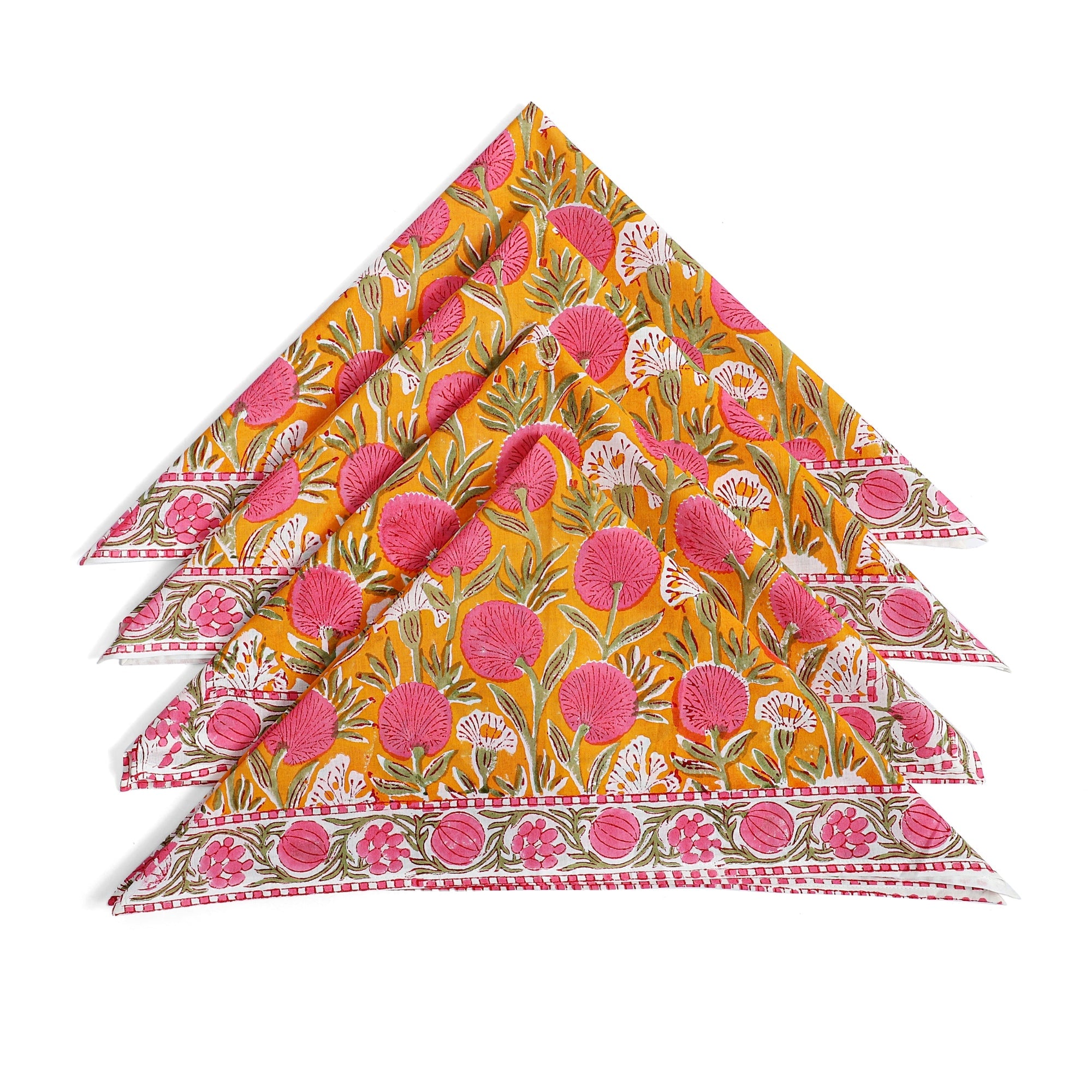 Bubblegum Pink Border Napkins Ridhi Block Print