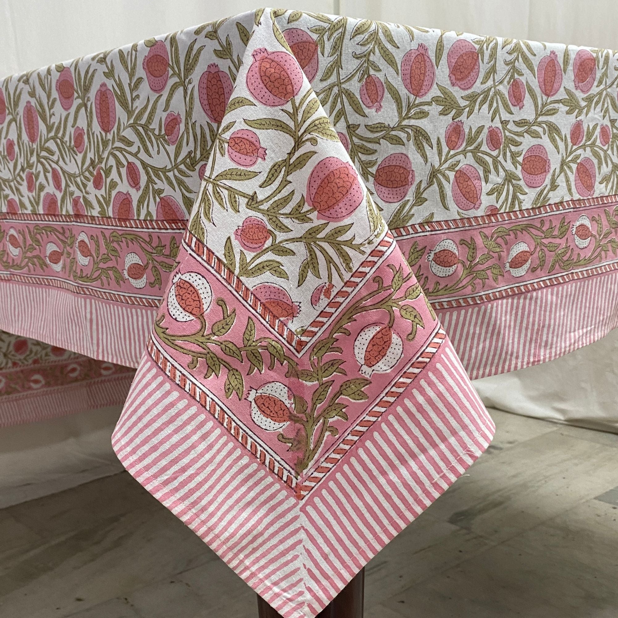 Blush Pink Pomegranate Square Tablecloth Ridhi Block Print