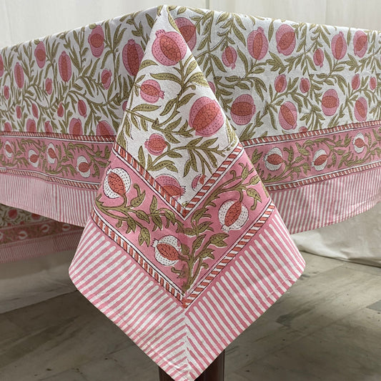 Blush Pink Pomegranate Square Tablecloth Ridhi Block Print
